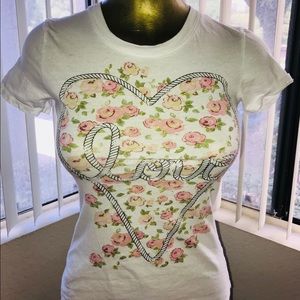G21 ROSES Love HEART Print TEE Shirt Top XS